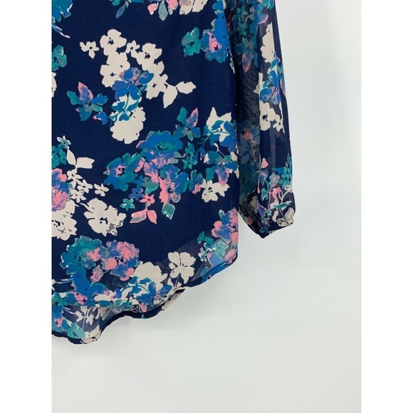 Everly blouse XS floral popover hi low lightweight sheer flowy cottage ruffles - Picture 2 of 6